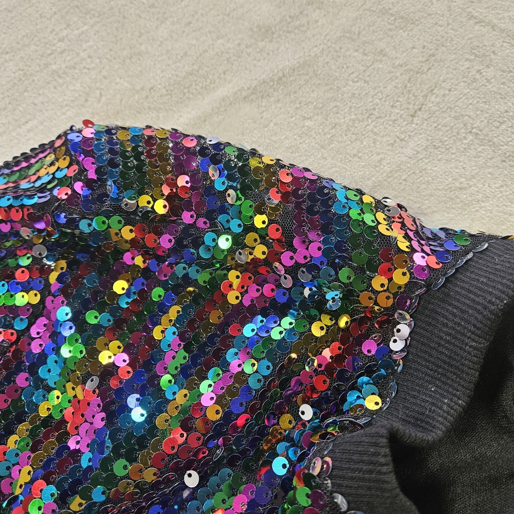 KANCY KOLE Womens Sequin Bomber Jacket Rainbow Zip Front Party Blazer Size L - Picture 8 of 8